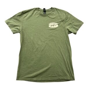 Gildan T-Shirt Men Medium Olive Green Overseas Adventure Travel Lion Graphic Tee
